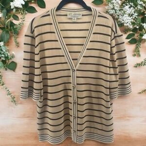 Vintage St. John Cream and White Stripe Elegant Old Money Cardigan Size‎ 16